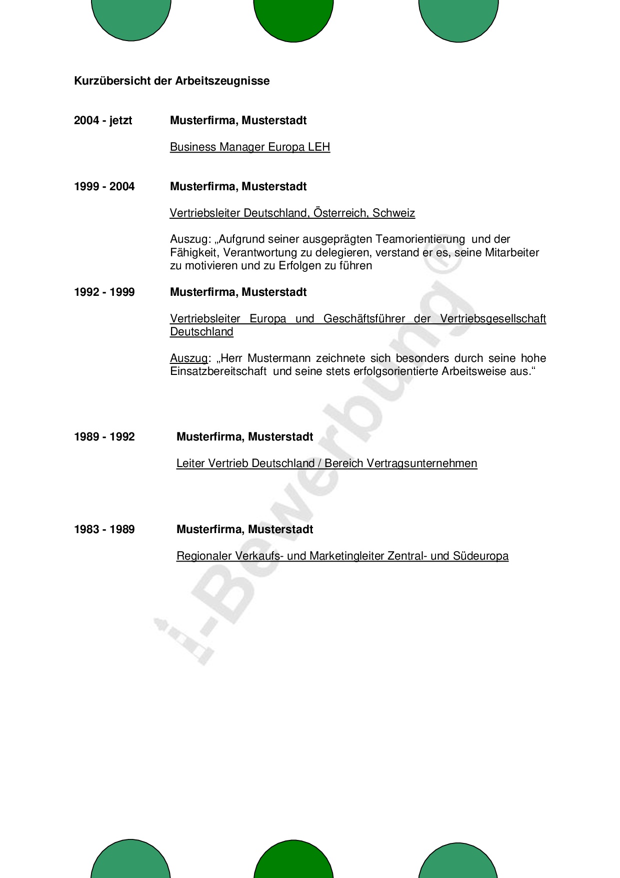 Muster für die Erstellung der Zeugnisübersicht zur i-Bewerbung